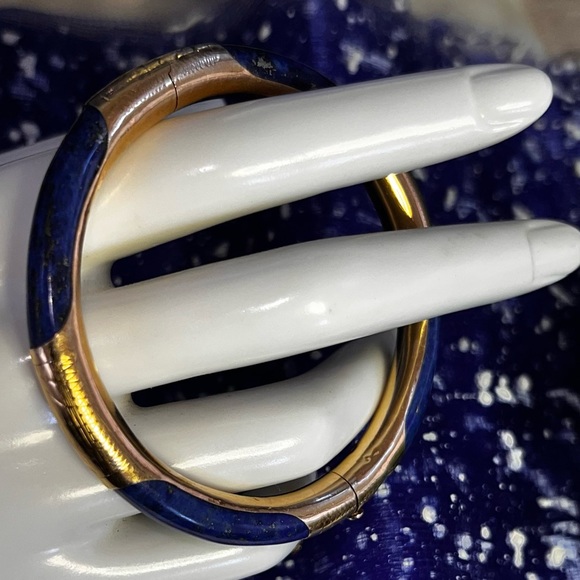 14K Gold Lapis Bangle Bracelet - Picture 3 of 16